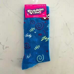 Bubble Yum Retro Crew Socks, Unisex, Size 6-12, Blue Swirl Pattern – NWT
